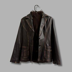 KARA Vintage Genuine Leather Jacket w/ Removable Hood Size Small Y2K